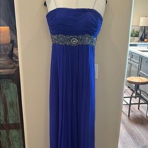 Aidan Mattox Blue Strapless Gown with Embellished Waist
